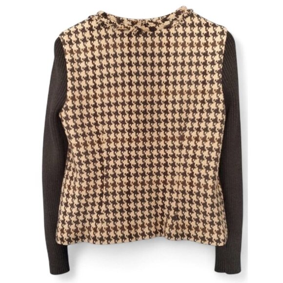 Cabi Women’s Houndstooth Knit-Sleeve Full Zip Jacket Size 12 Lined Black Tan - Picture 3 of 10